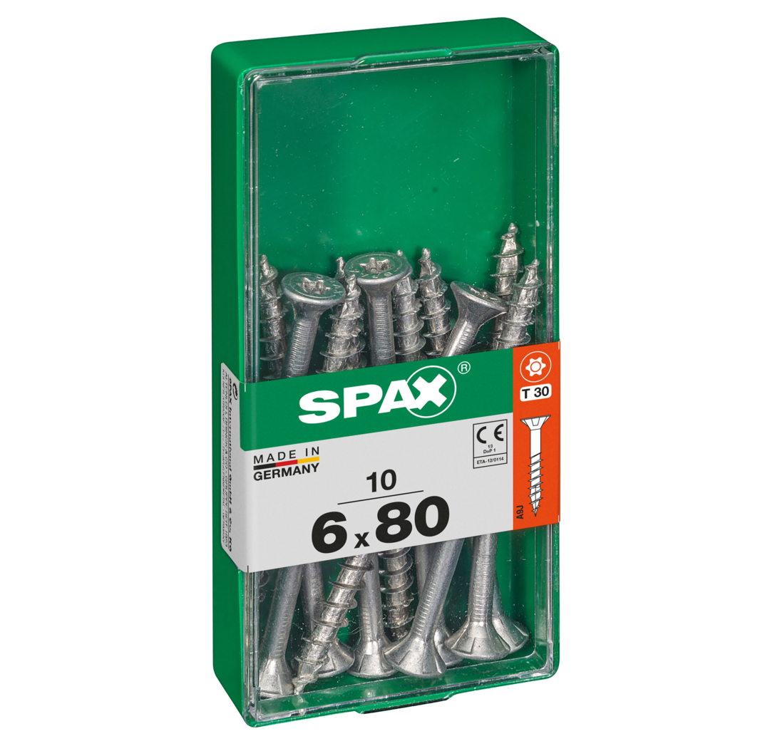 Spax Universele schroef  6 x 80 mm  10 stuks  Voldraad  Verzonken kop  T-STAR plus T30  S-punt