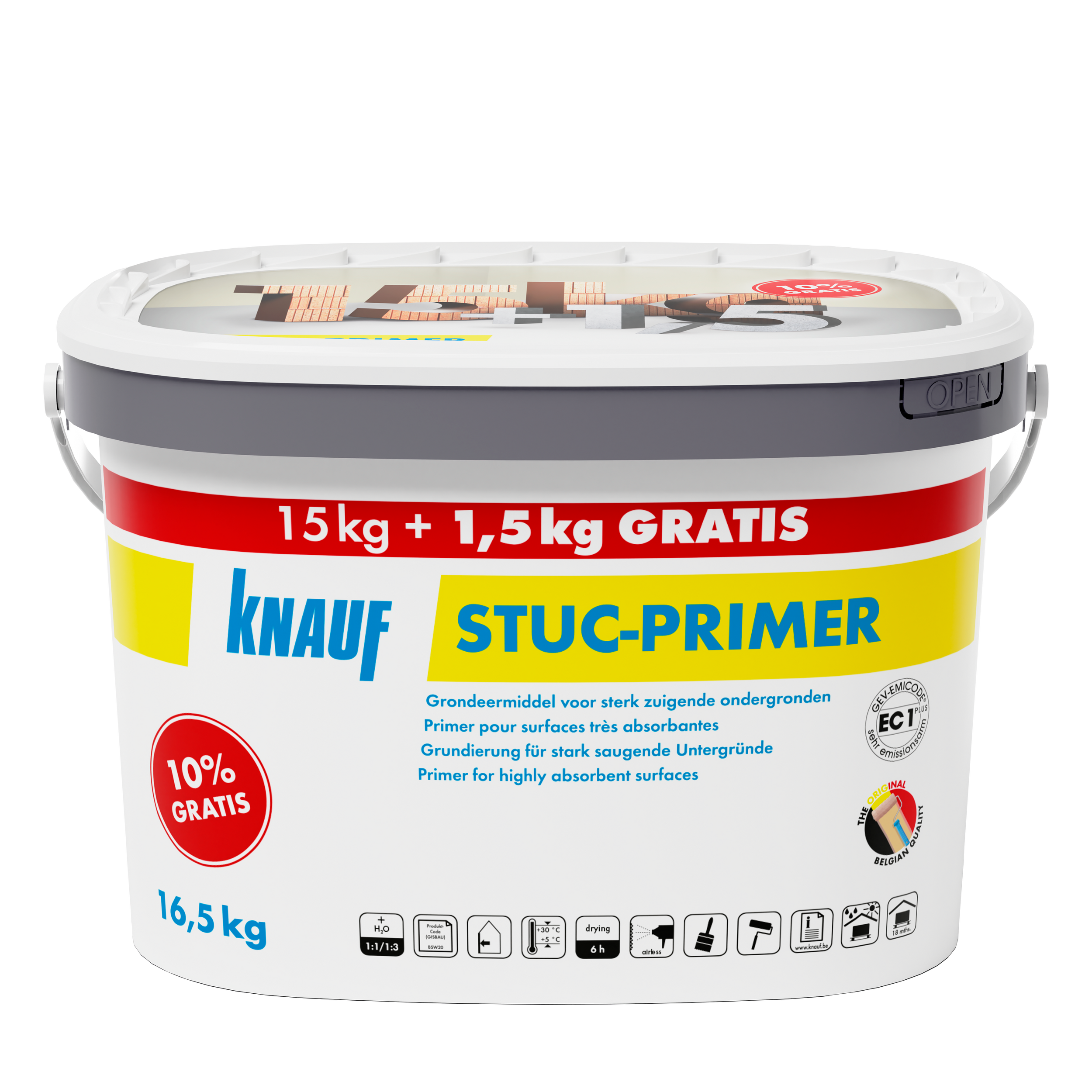 Knauf, Stuc-primer, Primer voor sterk of onregelmatig zuigende ondergronden zoals cellenbeton of kalkzandsteen, bedoeld om verbranding van het gipspleister te voorkomen, 1 kg