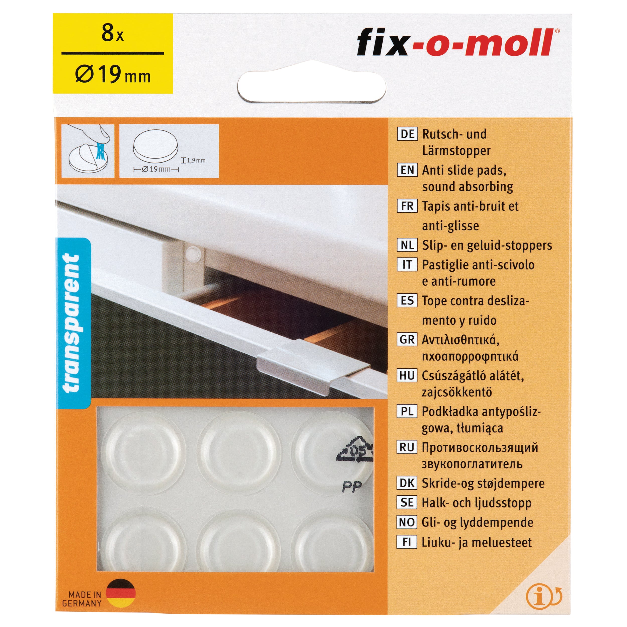 Fix-O-Moll zelfklevende stootbuffer transparant 19mmx2mm 8 st