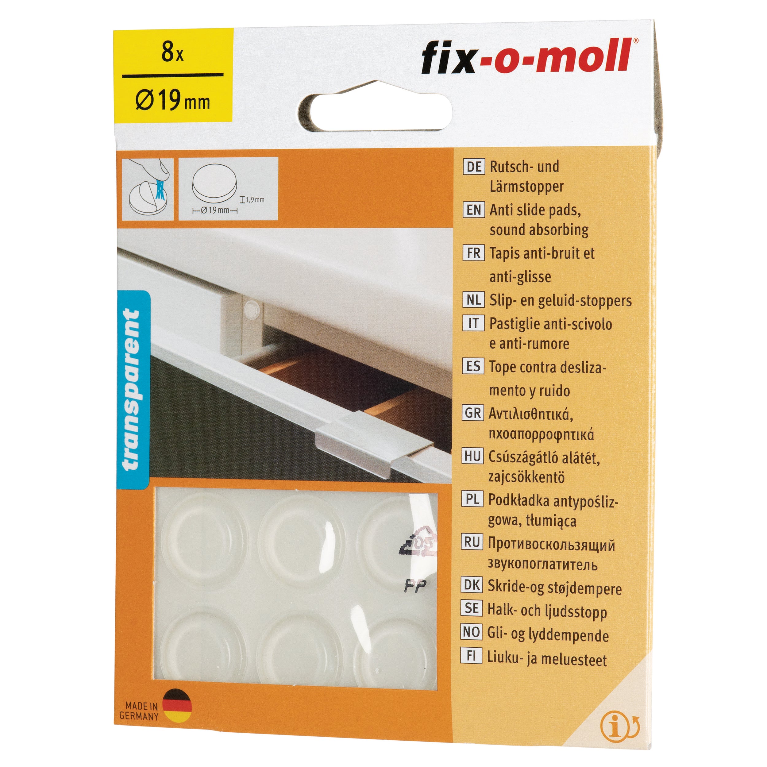 Fix-O-Moll zelfklevende stootbuffer transparant 19mmx2mm 8 st