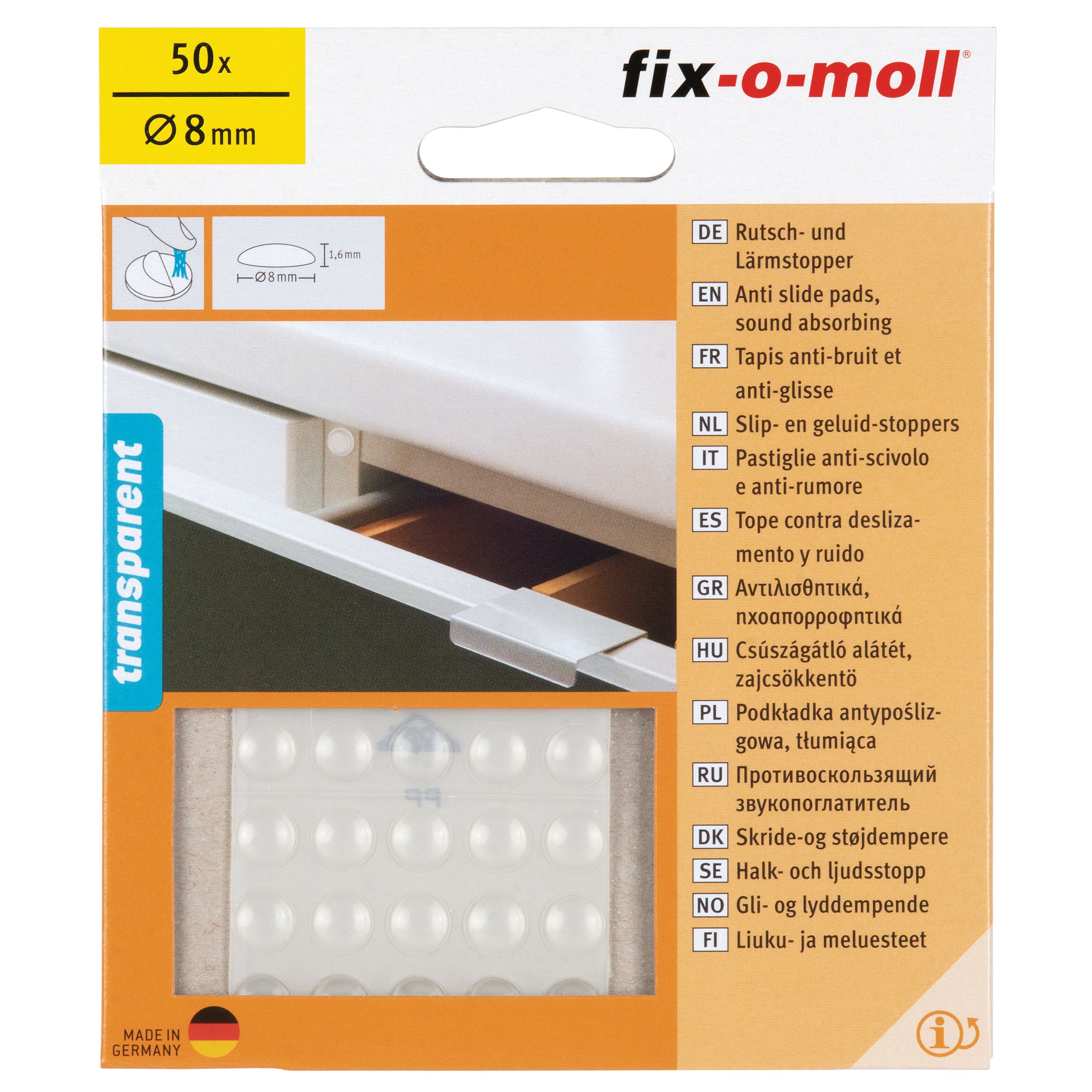 Fix-O-Moll zelfklevende stootbuffer transparant 8mmx1,6mm 50 st