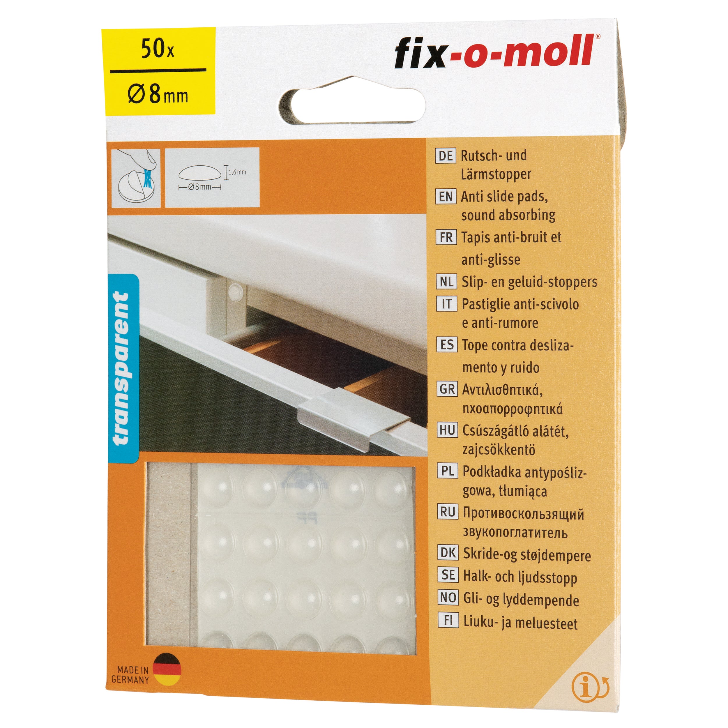 Fix-O-Moll zelfklevende stootbuffer transparant 8mmx1,6mm 50 st