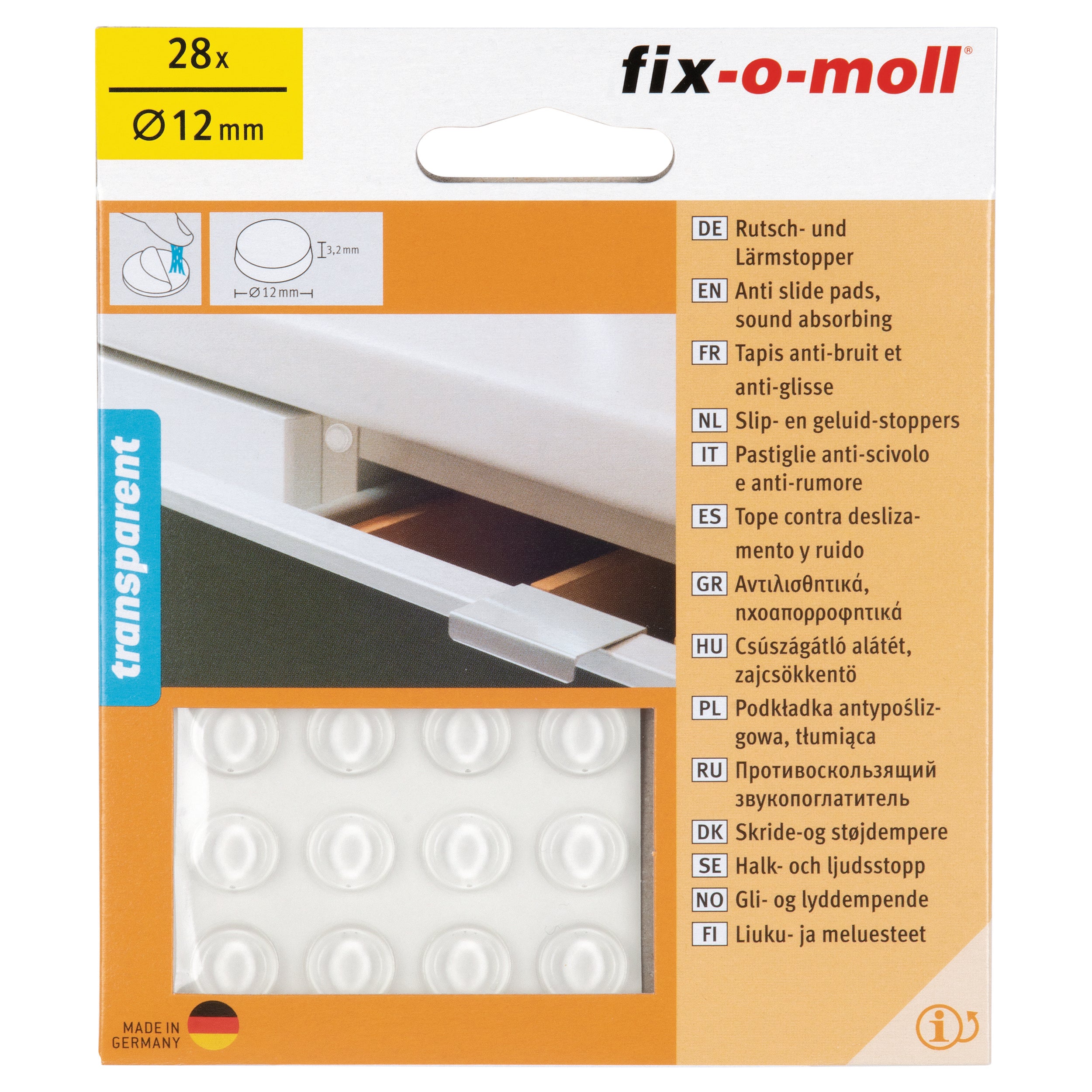 Fix-O-Moll zelfklevende stootbuffer transparant 12x3,2mm 28 st