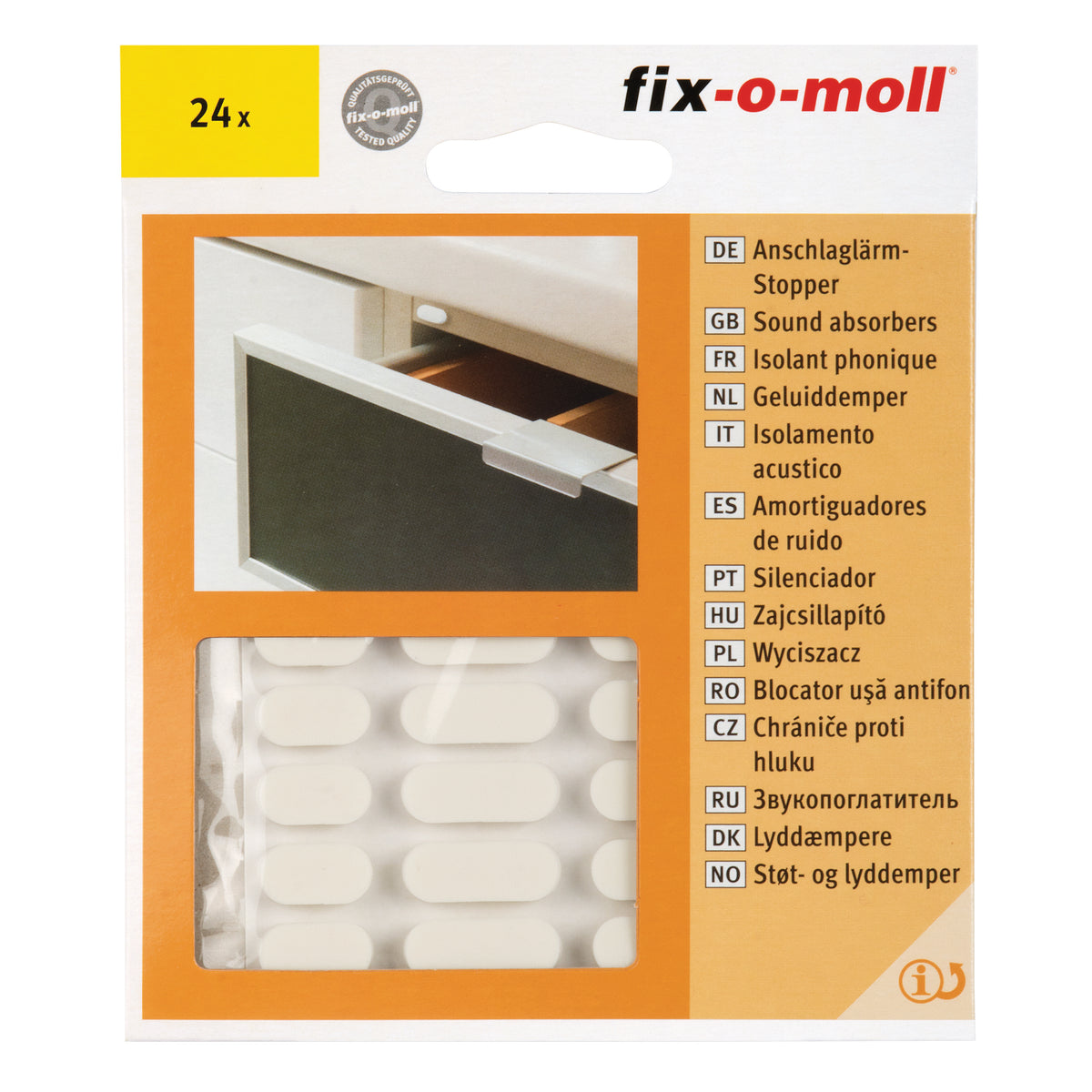 Fix-O-Moll muurstopper zelfklevend wit 16x8/22x8mm 24st