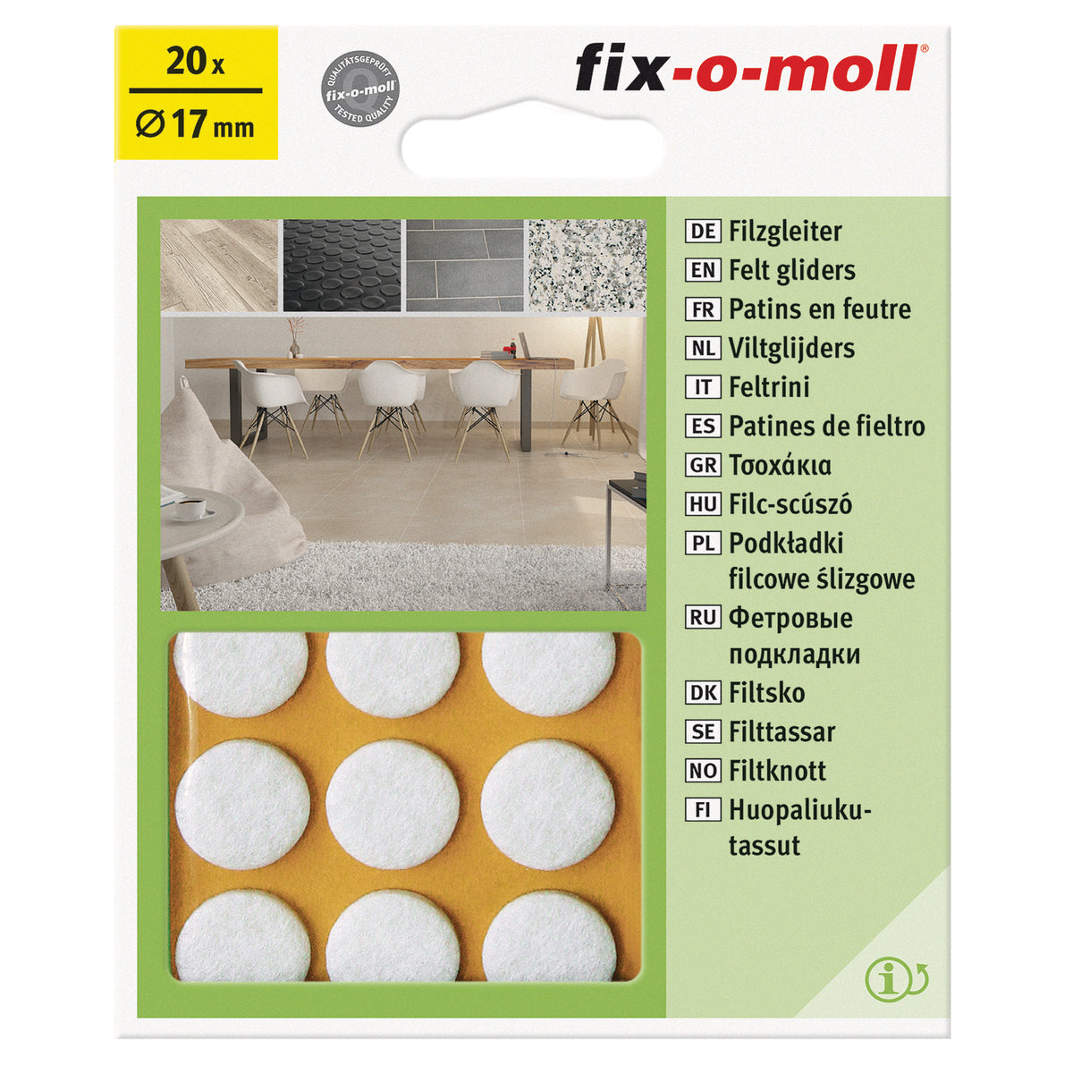 Fix-O-Moll meubelviltglijders zelfklevend wit 17mm 20 st