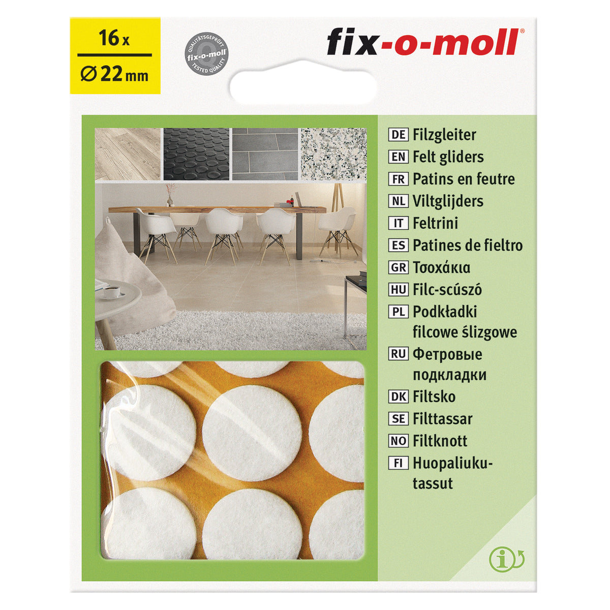 Fix-O-Moll meubelviltglijders zelfklevend wit 22mm 16 st