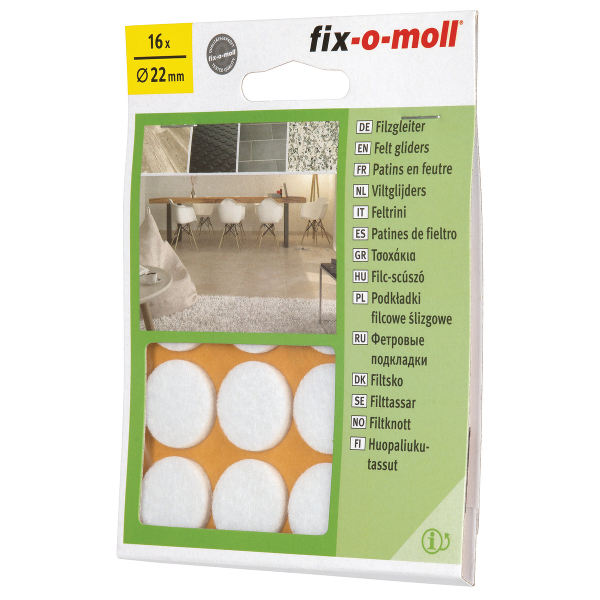 Fix-O-Moll meubelviltglijders zelfklevend wit 22mm 16 st