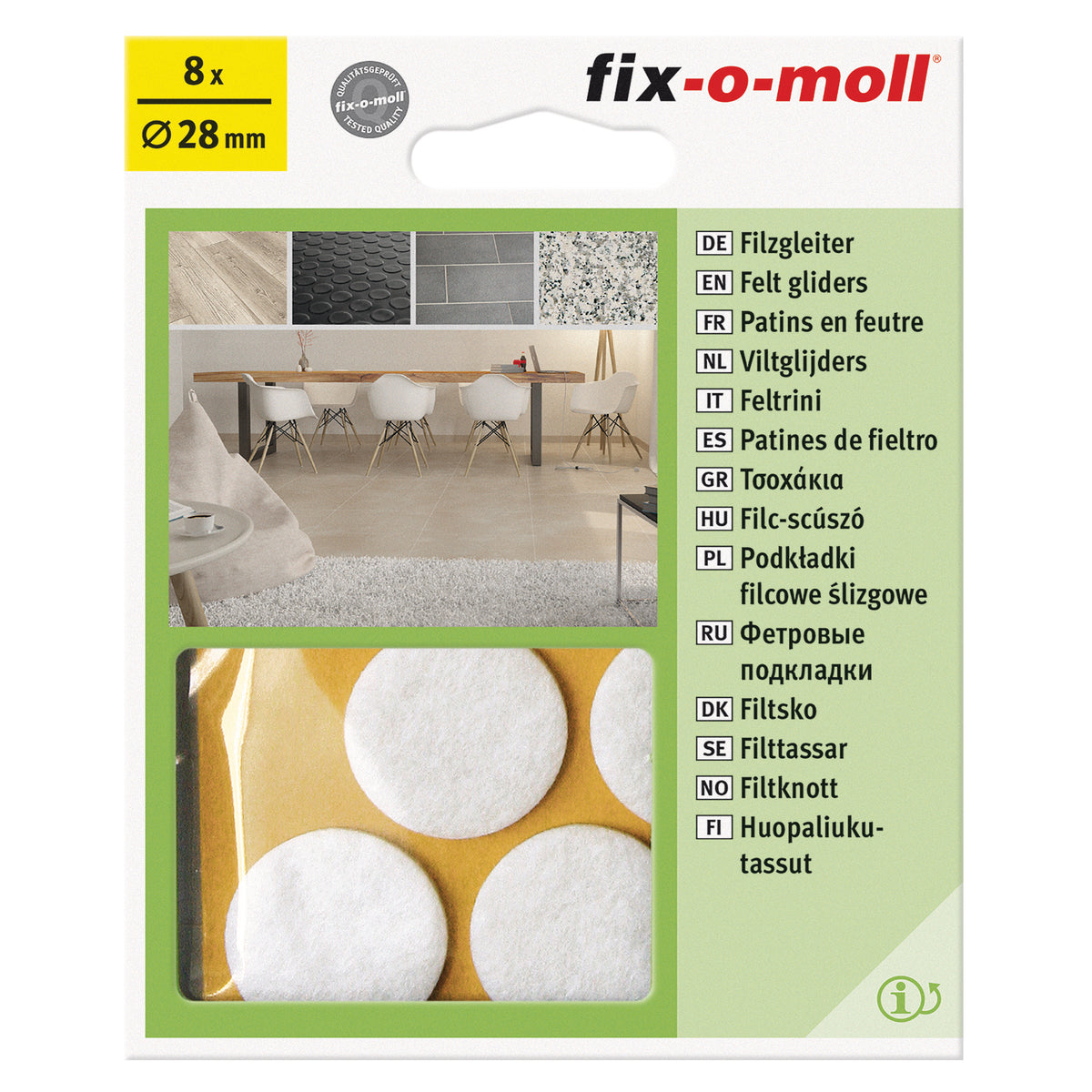 Fix-O-Moll meubelviltglijders zelfklevend wit 28mm 8 st