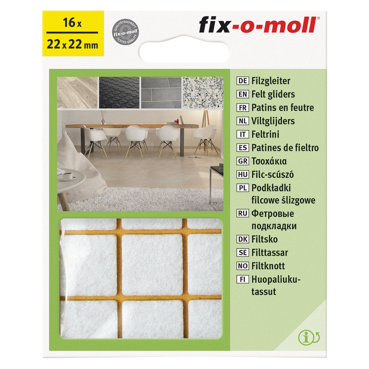 Fix-O-Moll meubelviltglijders zelfklevend wit 22x22mm 16 st
