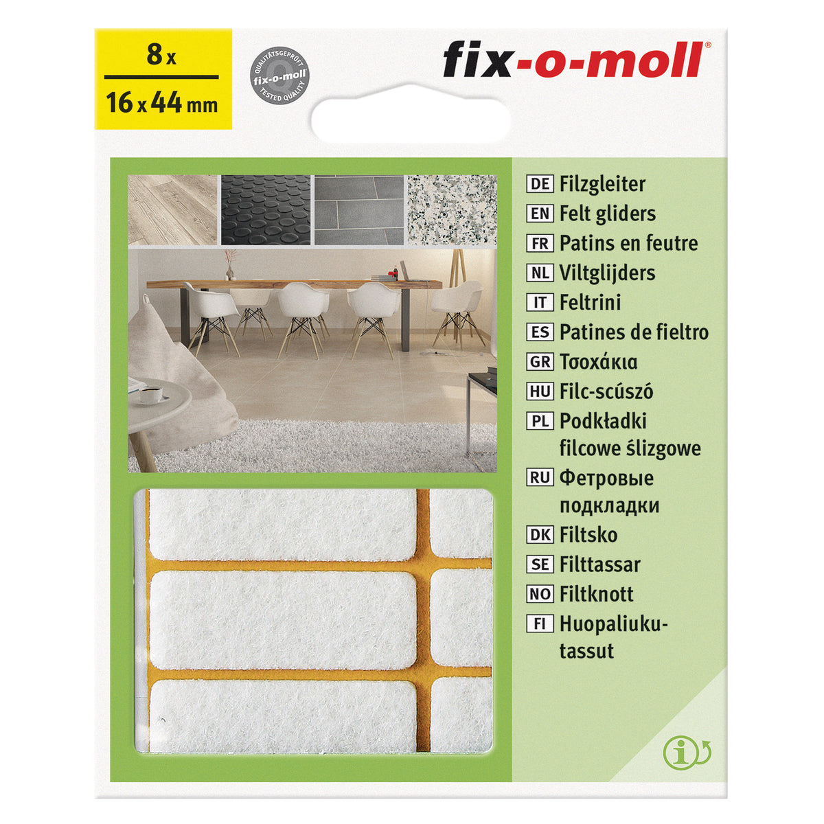 Fix-O-Moll meubelviltglijders zelfklevend wit 16x44mm 8 st