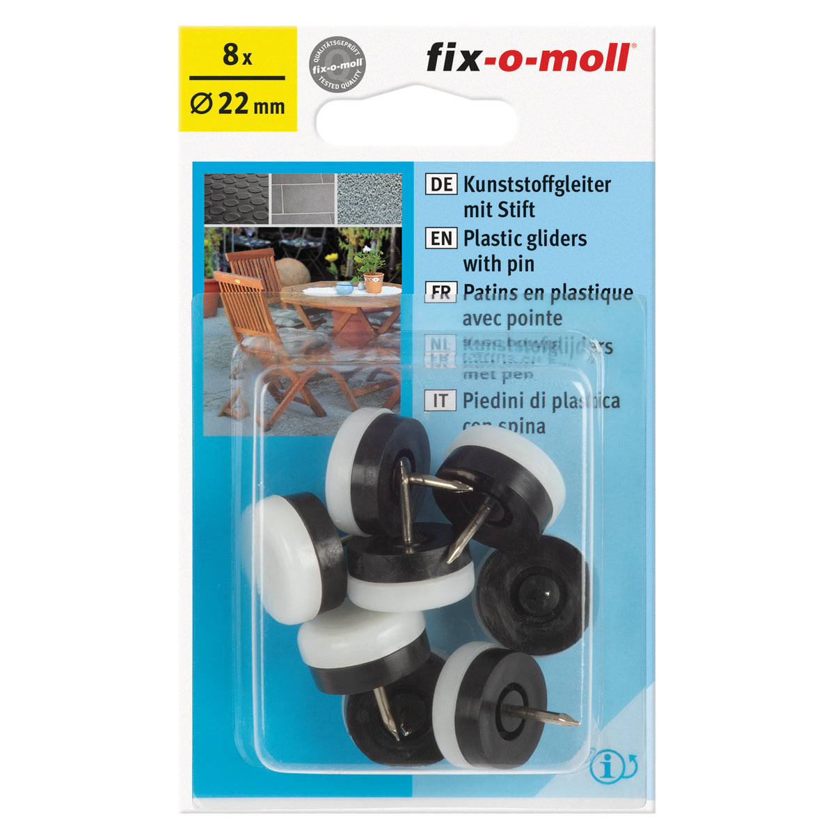 Fix-O-Moll meubelglijder met nagel kunststof wit 22mm 8 st