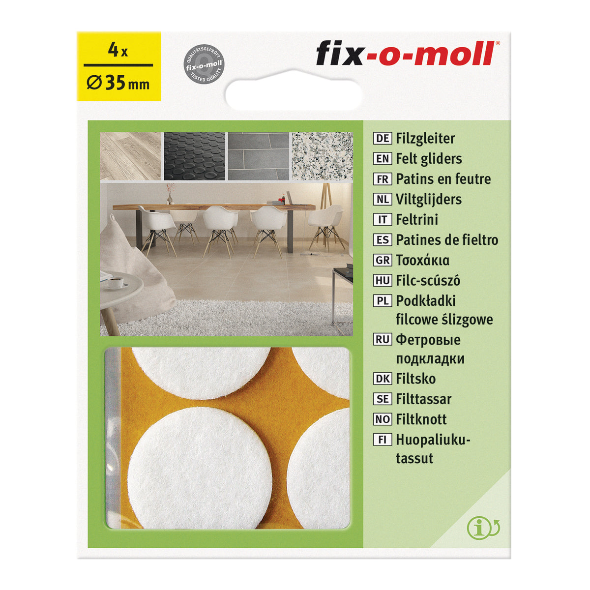 Fix-O-Moll meubelviltglijders zelfklevend wit 35mm 4 st