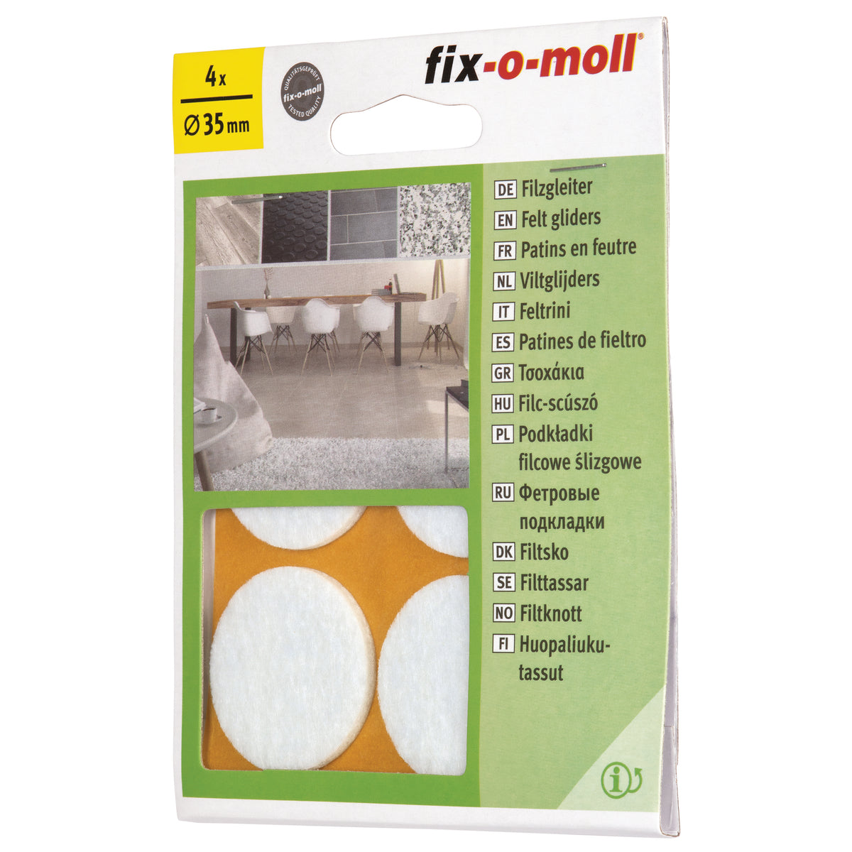 Fix-O-Moll meubelviltglijders zelfklevend wit 35mm 4 st