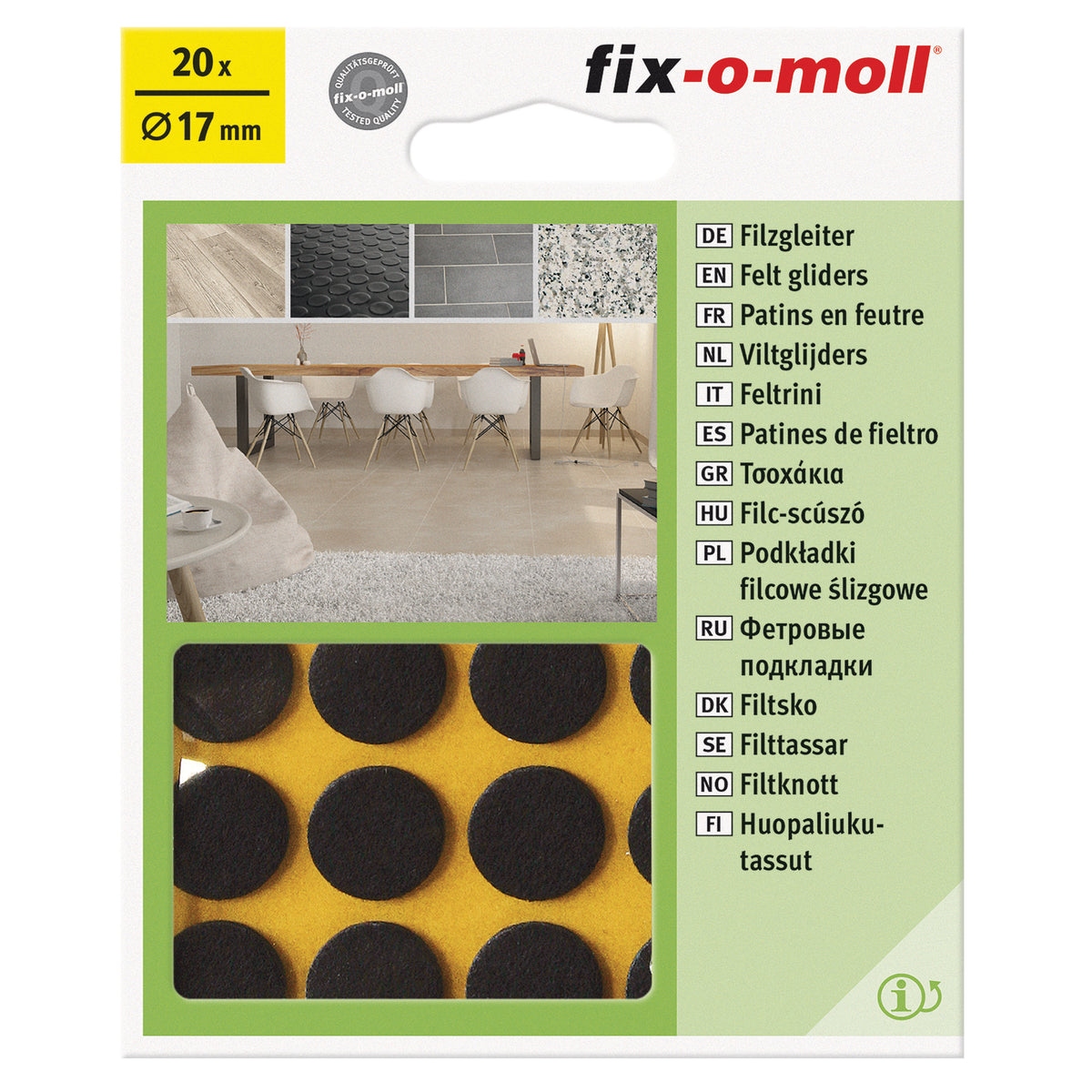 Fix-O-Moll meubelviltglijders zelfklevend bruin 17 mm 20 st