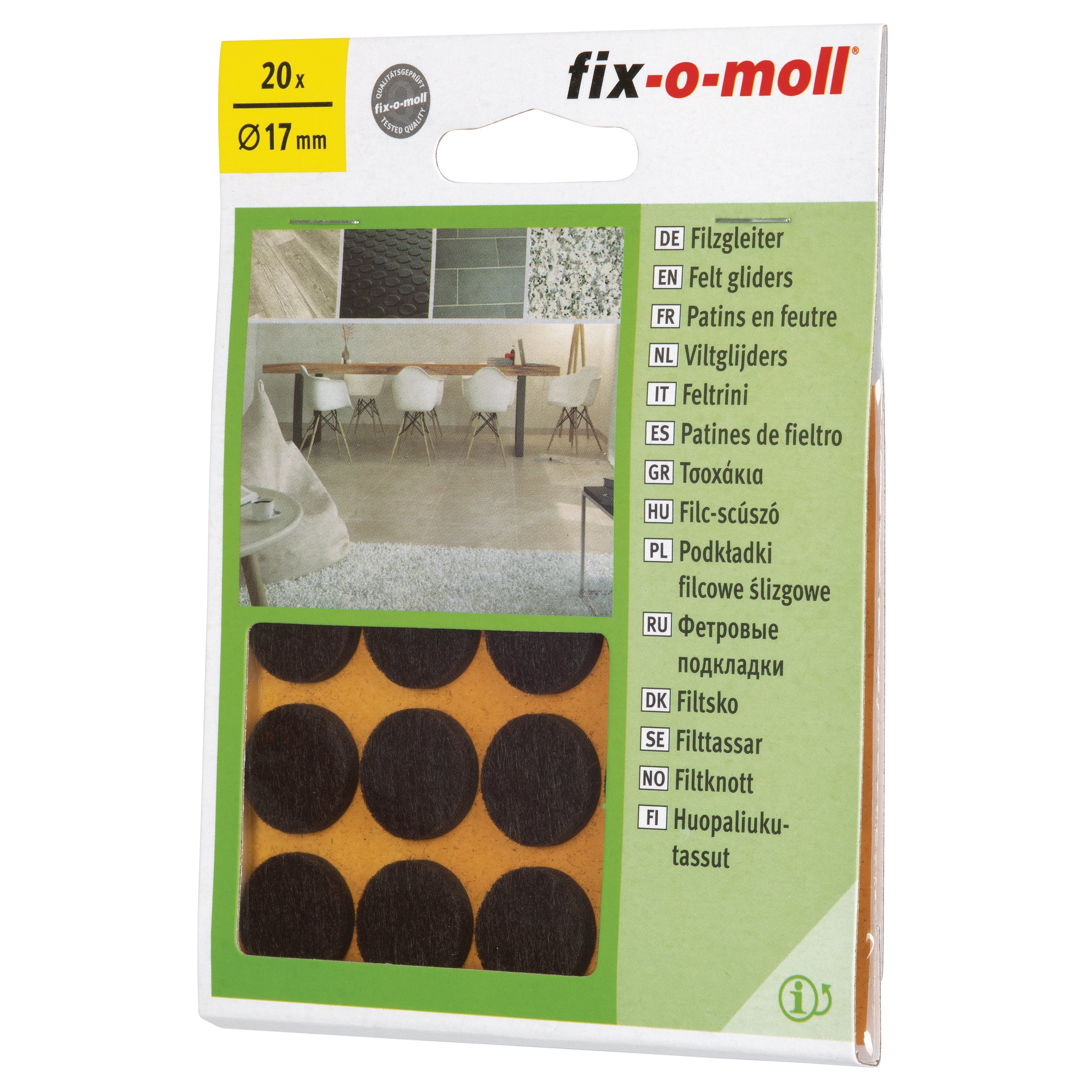 Fix-O-Moll meubelviltglijders zelfklevend bruin 17 mm 20 st