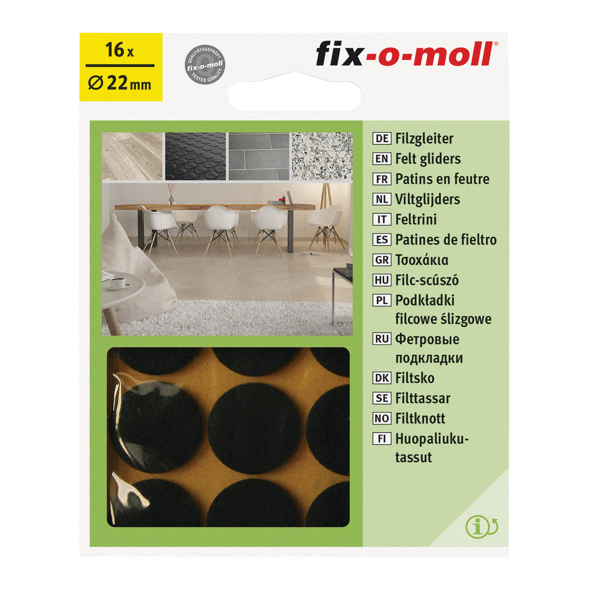 Fix-O-Moll meubelviltglijders zelfklevend bruin 22 mm 16 st