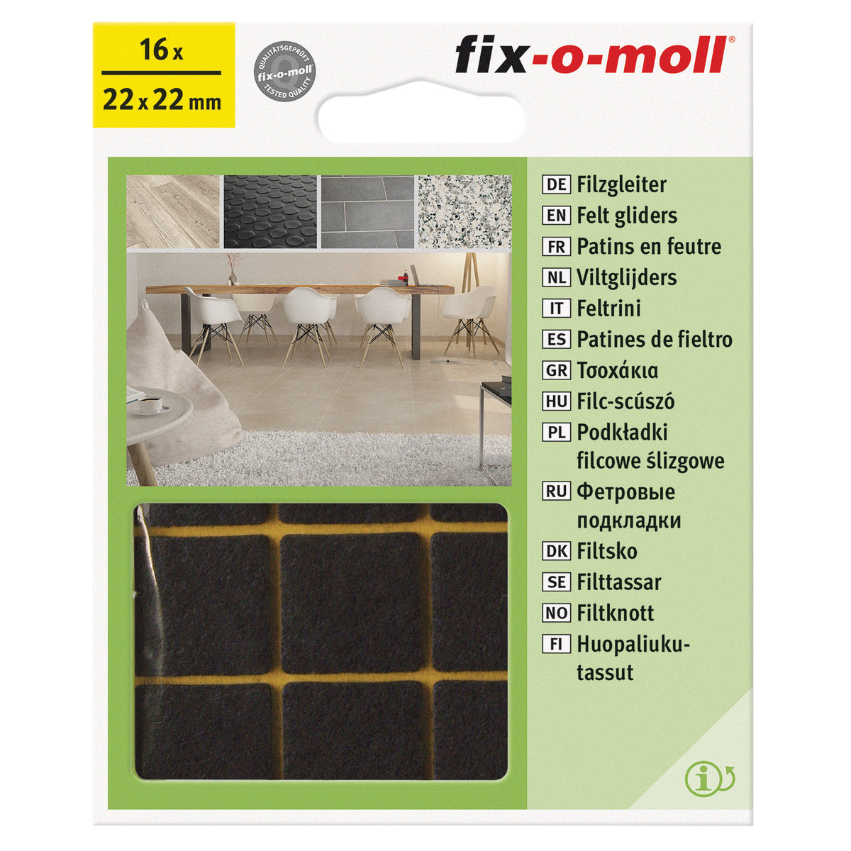 Fix-O-Moll meubelviltglijders zelfklevend bruin 22x22mm 16 st