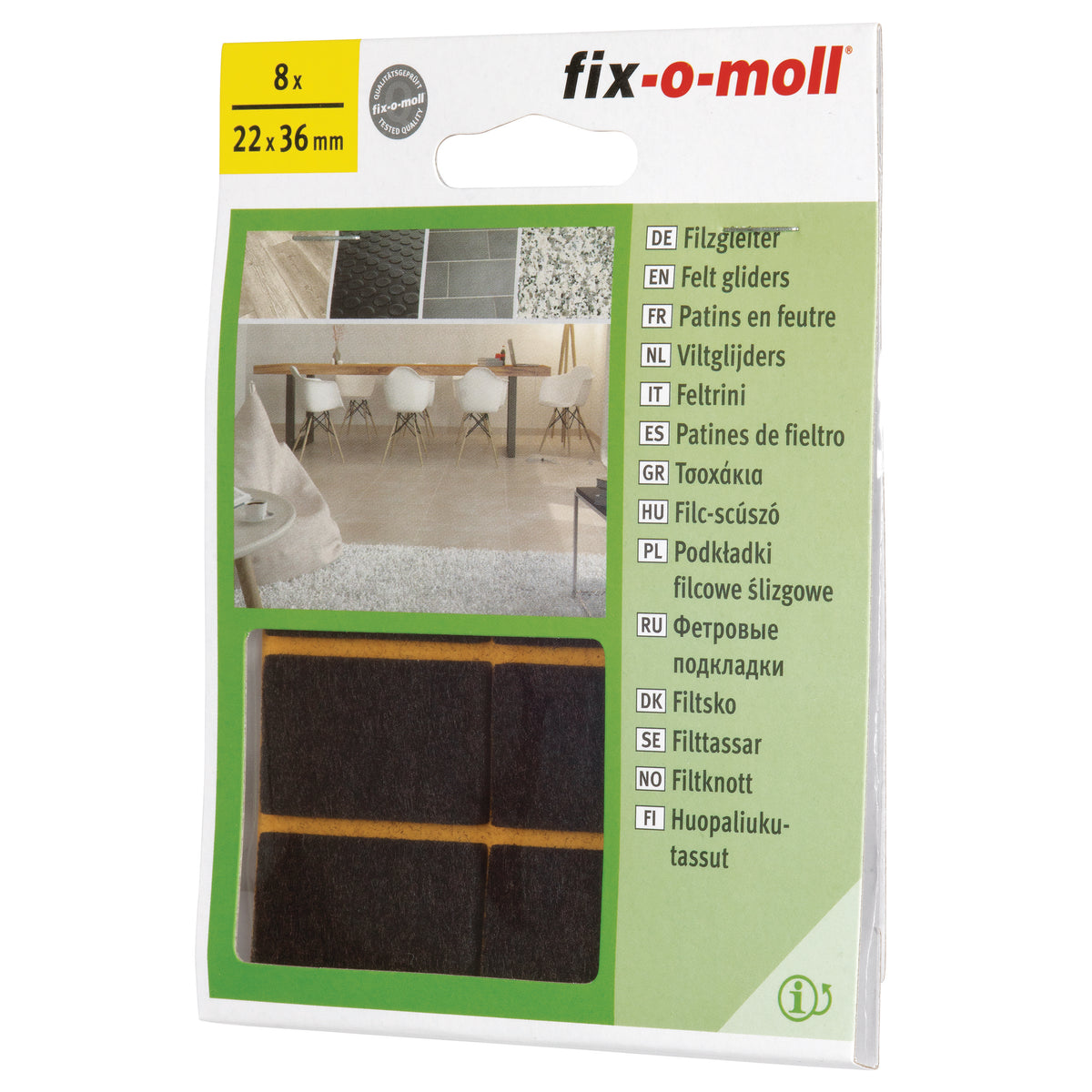 Fix-O-Moll meubelviltglijders zelfklevend bruin 22x36mm 8 st
