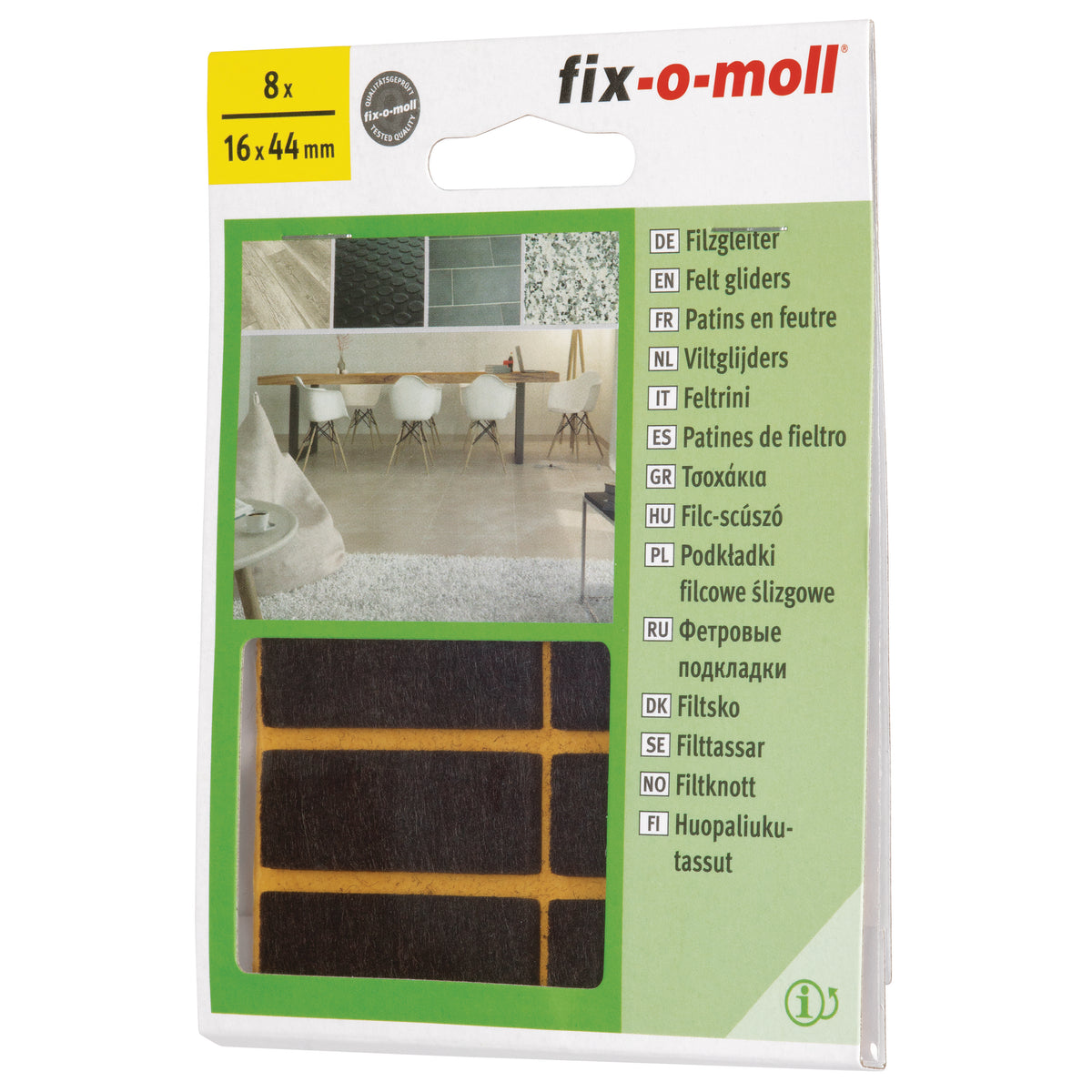 Fix-O-Moll meubelviltglijders zelfklevend bruin 16x44mm 8 st