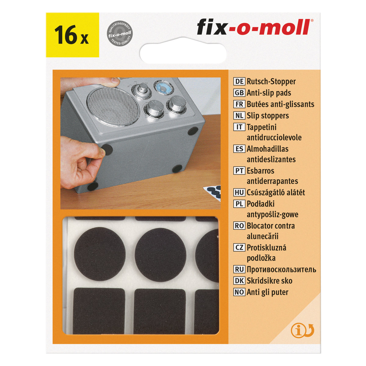 Fix-O-Moll zelfklevende antislippads zwart 20x20/20mm 16st 25 st