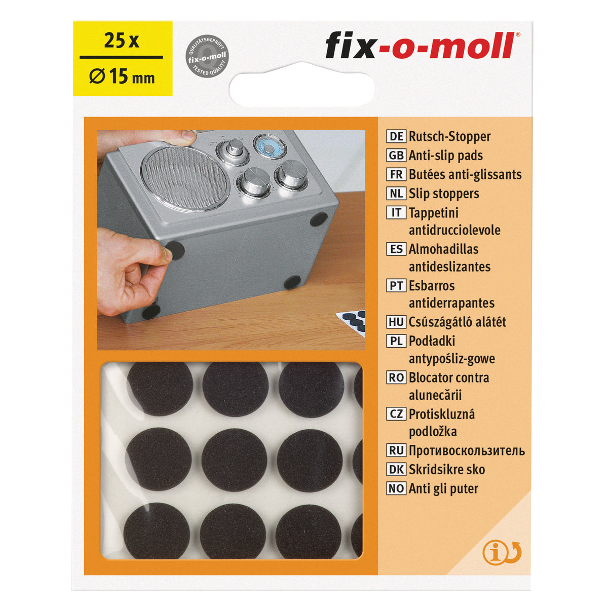 Fix-O-Moll zelfklevende antislippads zwart 15mm 25 st