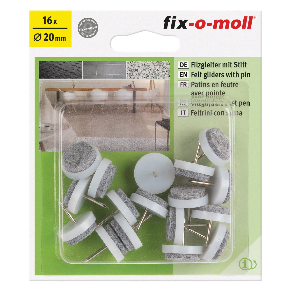 Fix-O-Moll meubelviltglijders met nagel wit 20mm 16 st