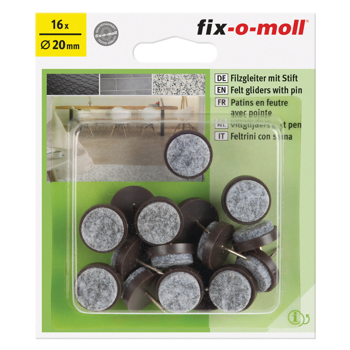 Fix-O-Moll meubelviltglijders met nagel bruin 20mm 16 st