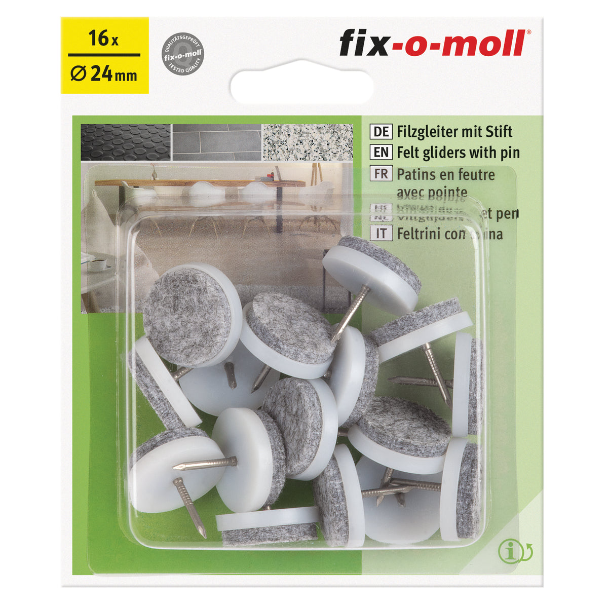 Fix-O-Moll meubelviltglijders met nagel wit 24mm 16 st