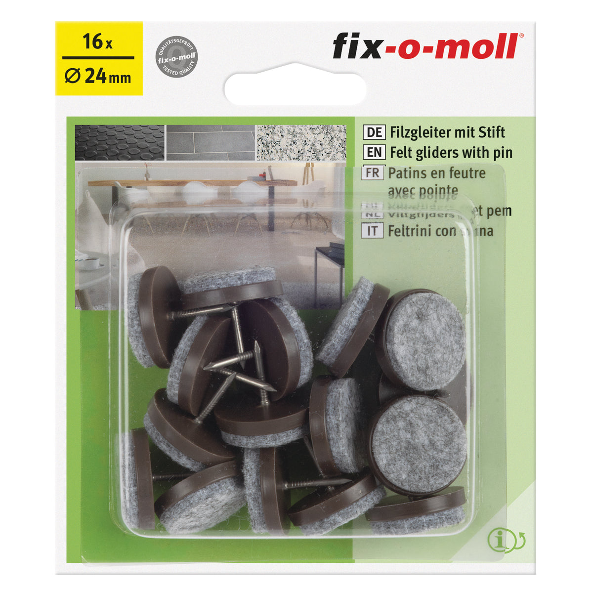 Fix-O-Moll meubelviltglijders met nagel bruin 24mm 16 st