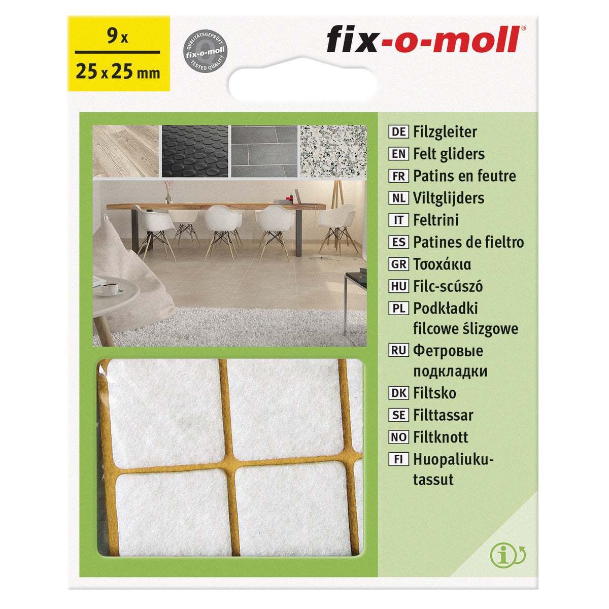 Fix-O-Moll meubelviltglijders zelfklevend wit 25x25mm 9 st