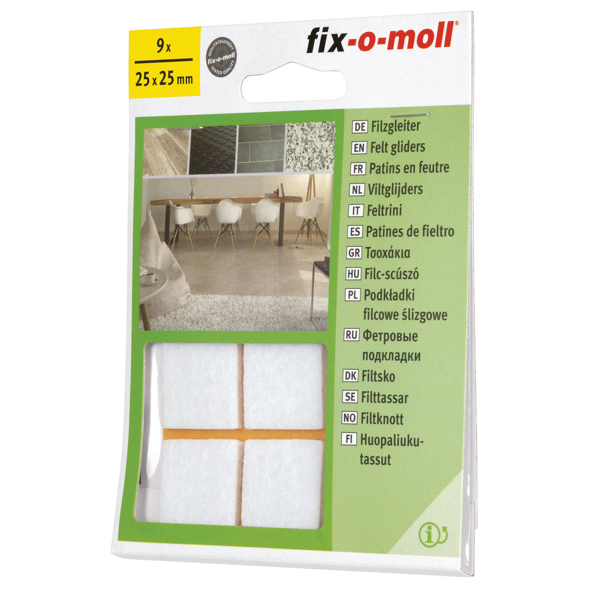 Fix-O-Moll meubelviltglijders zelfklevend wit 25x25mm 9 st