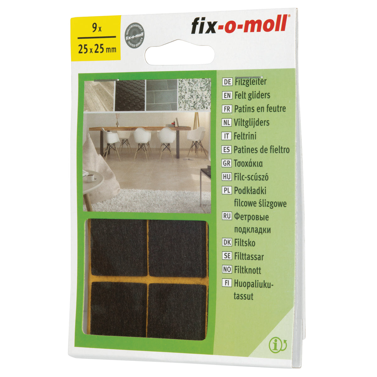 Fix-O-Moll meubelviltglijders zelfklevend bruin 25x25mm 9 st