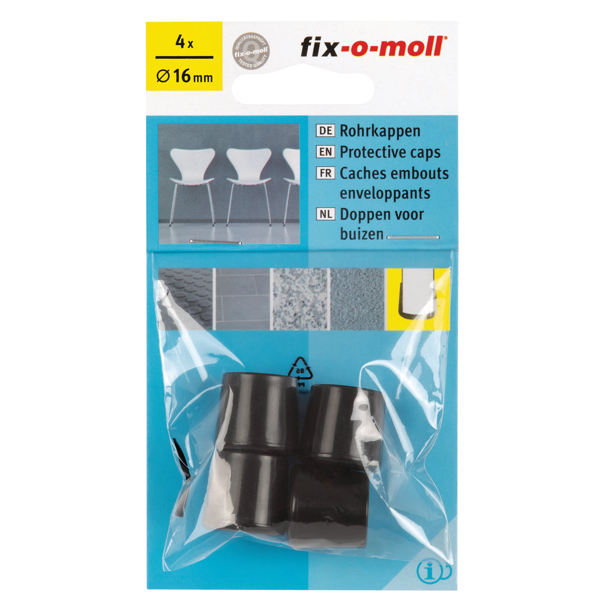 Fix-O-Moll stoelpootdoppen zwart 16 mm 4st