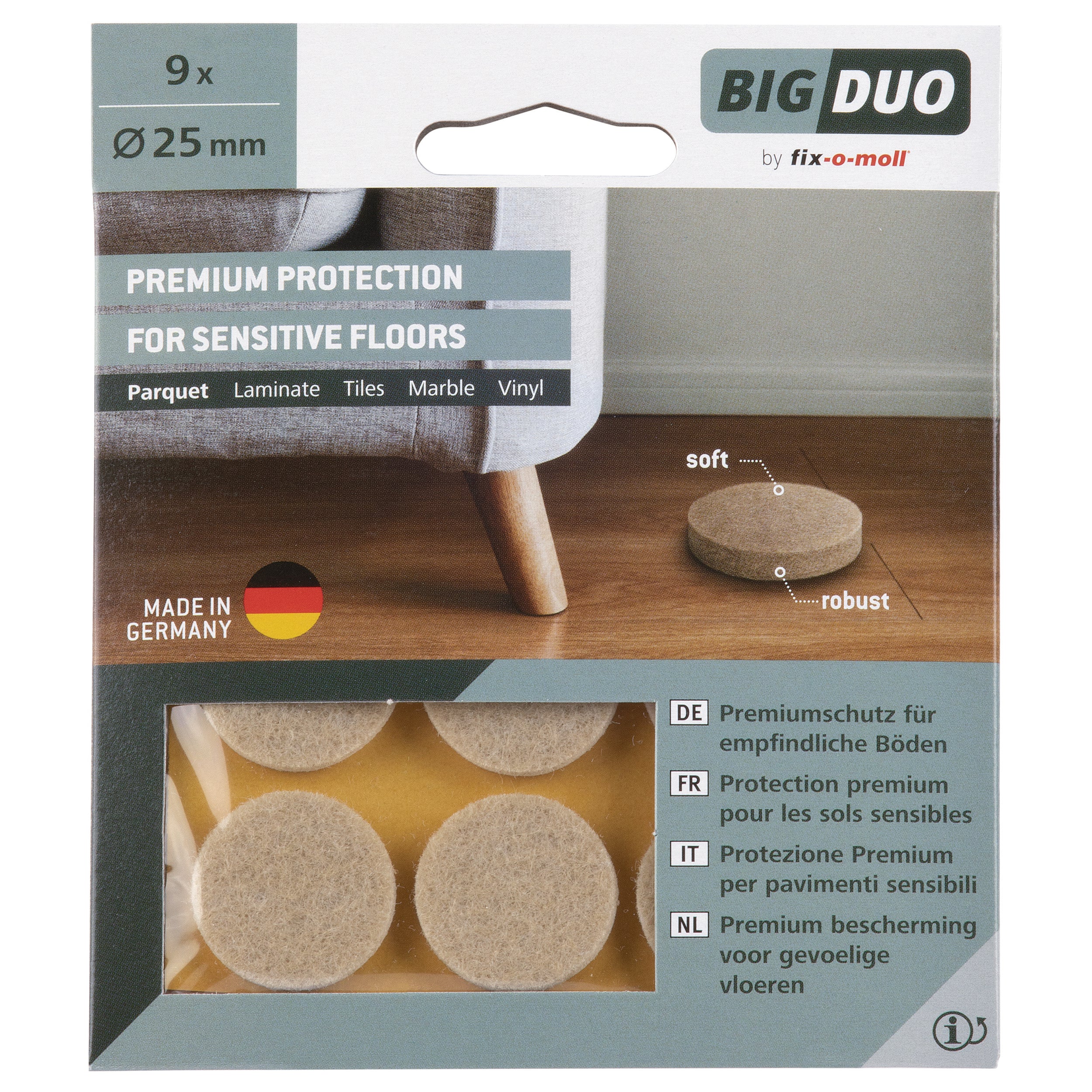Fix-O-Moll parketglijders BigDuo zelfklevend 25mm 9 st