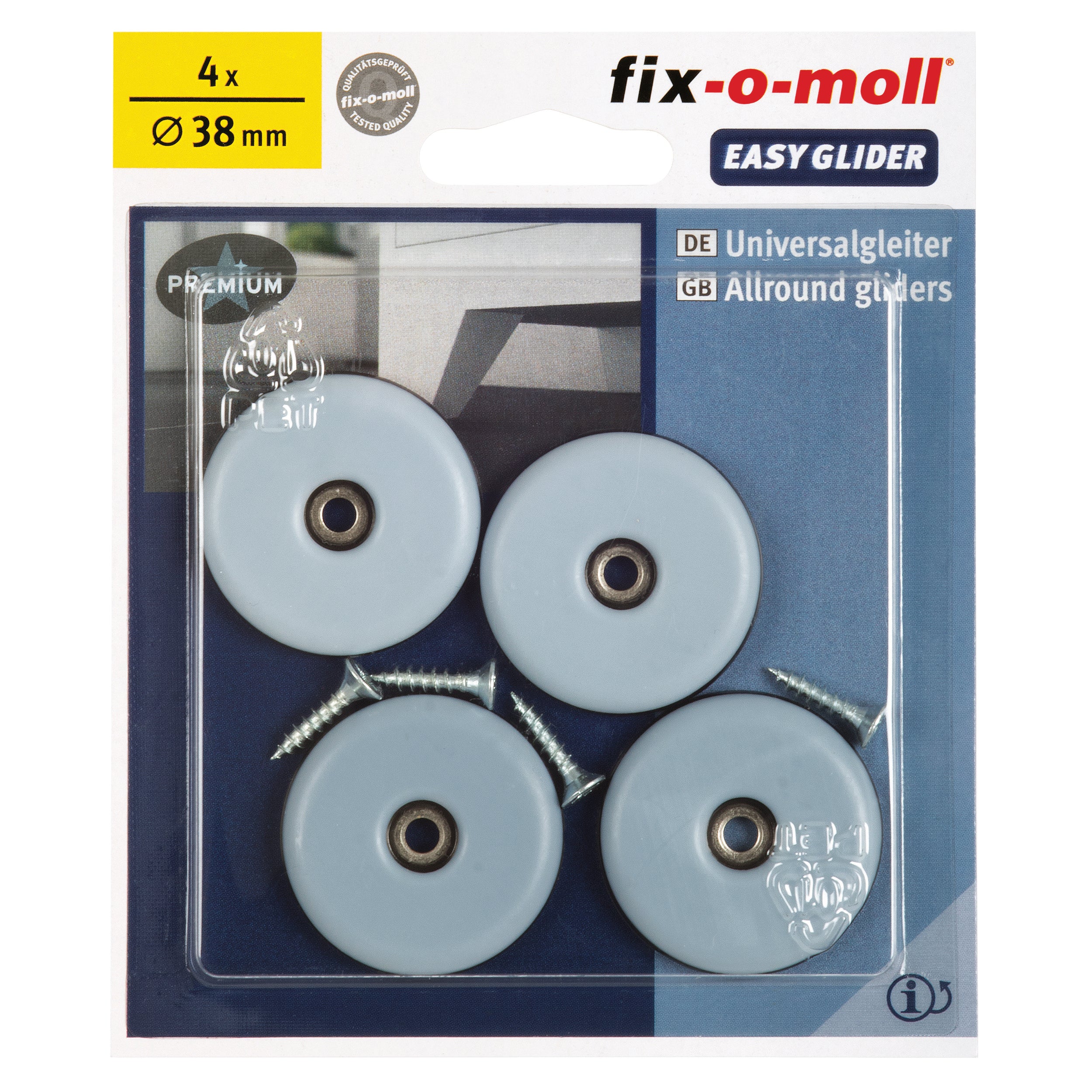 Fix-O-Moll meubelglijder om te schroeven Easy Glider grijs 38 mm 4 st