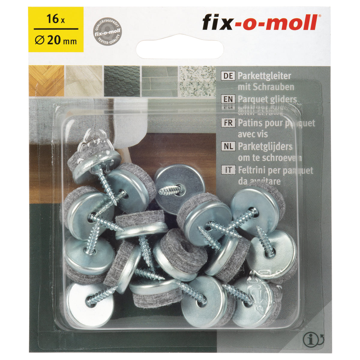 Fix-O-Moll meubelviltglijders met schroef 20mm 16 st