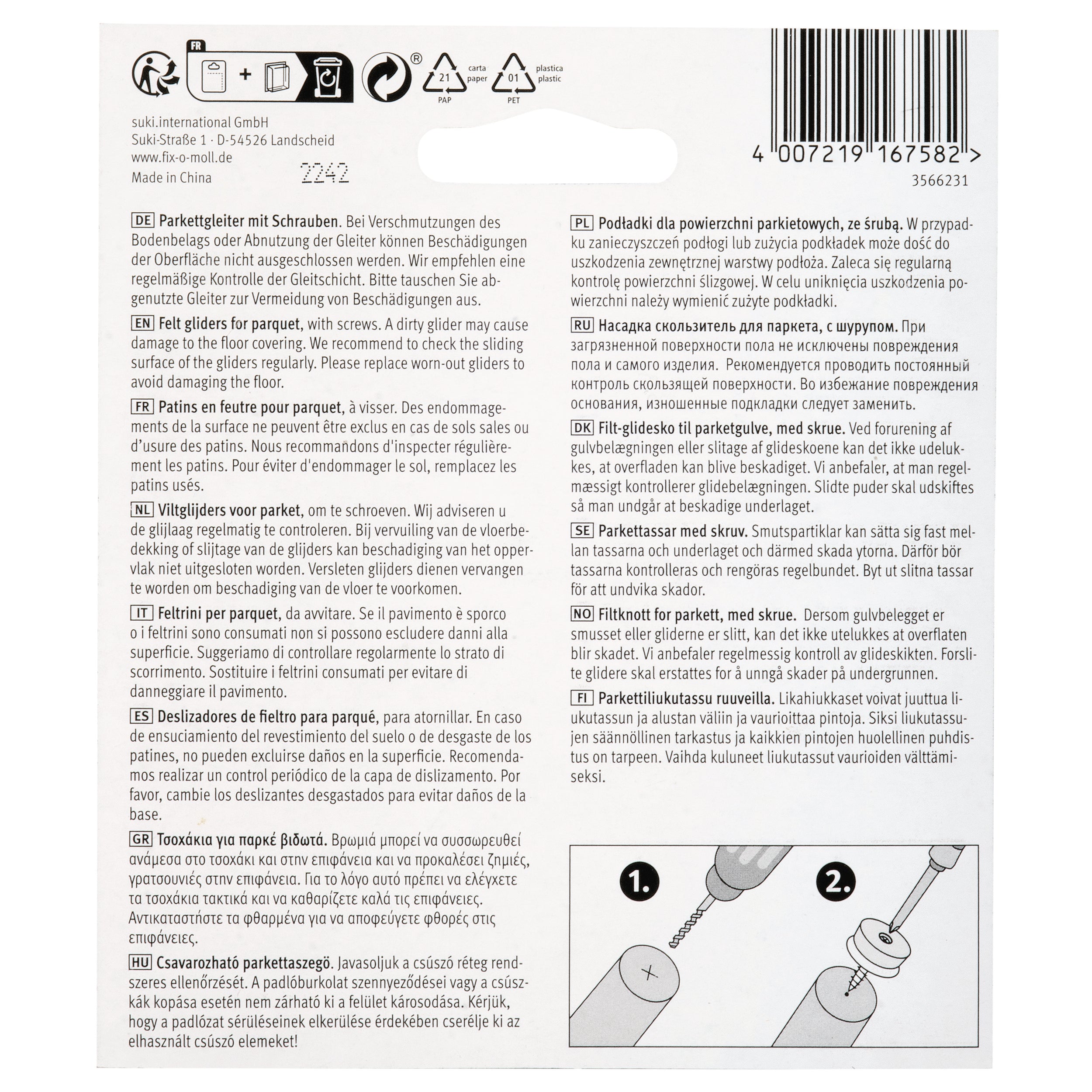 Fix-O-Moll meubelviltglijders met schroef 20mm 16 st