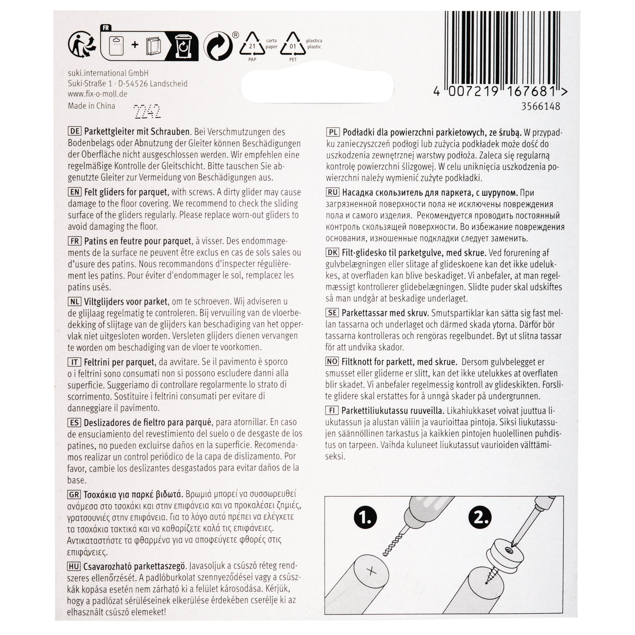 Fix-O-Moll meubelviltglijders met schroef 24mm 16 st