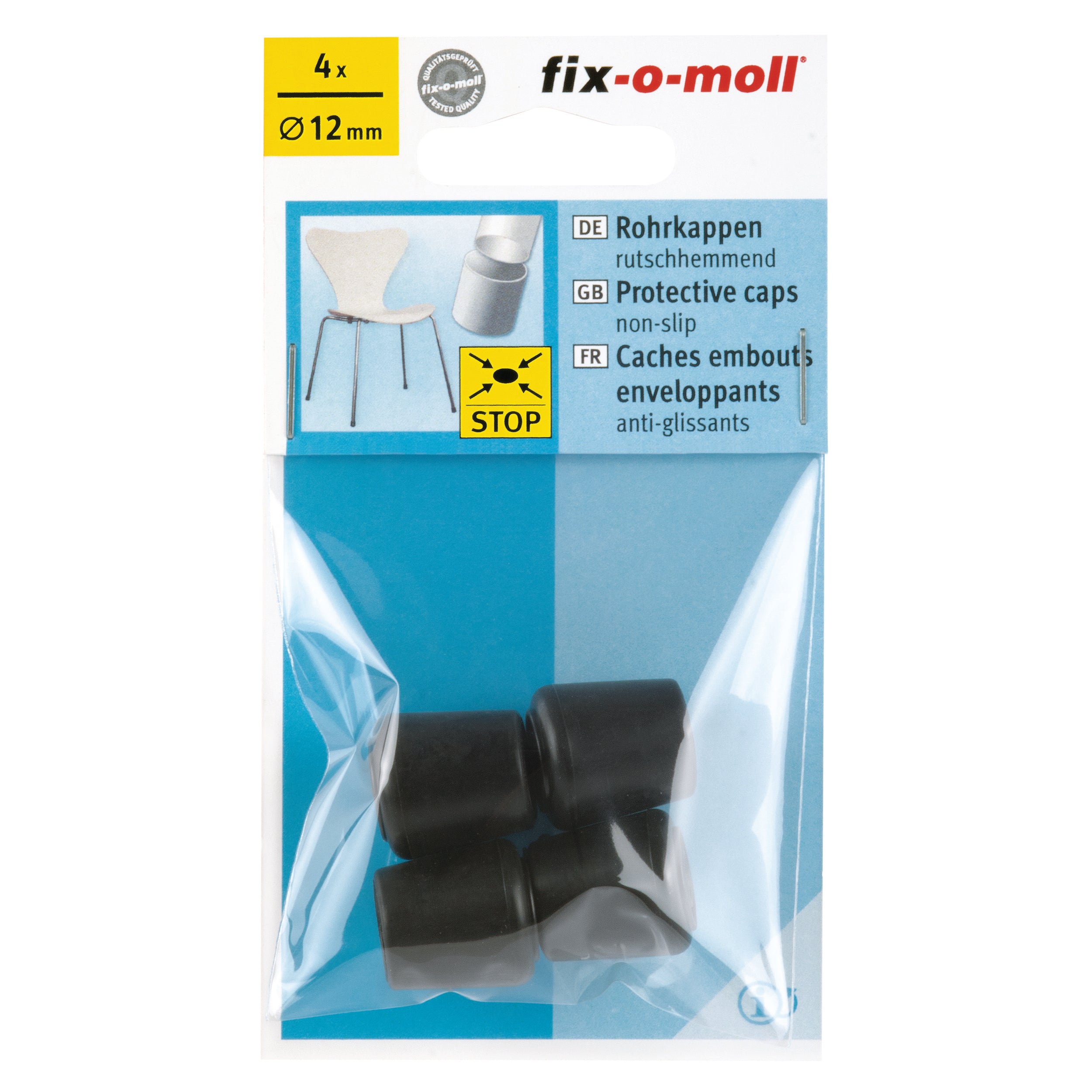 Fix-O-Moll anti-slip pootdoppen zwart 12mm 4 st