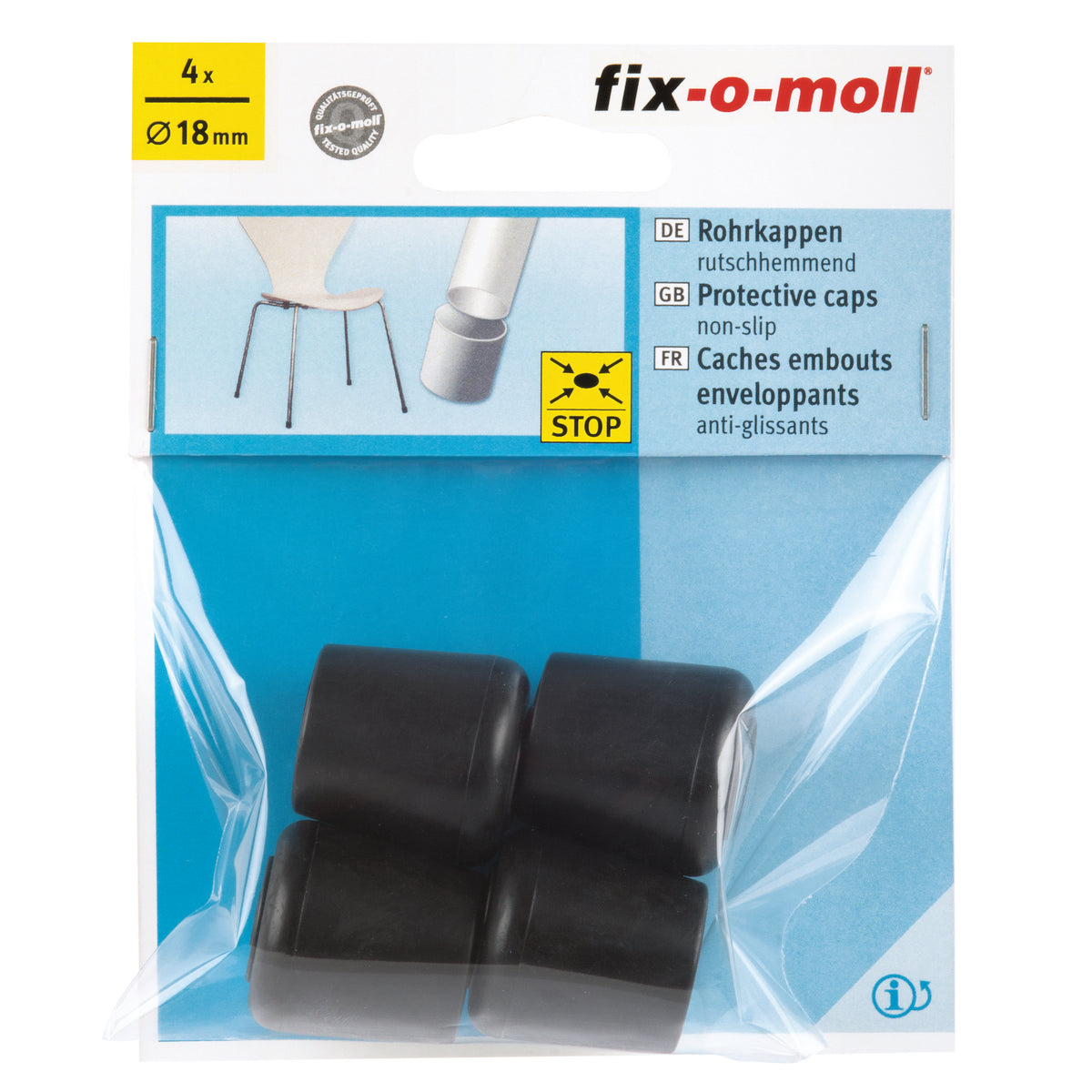 Fix-O-Moll anti-slip pootdoppen zwart 18mm 4 st