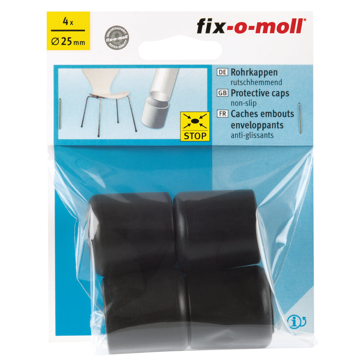Fix-O-Moll anti-slip pootdoppen zwart 25mm 4 st