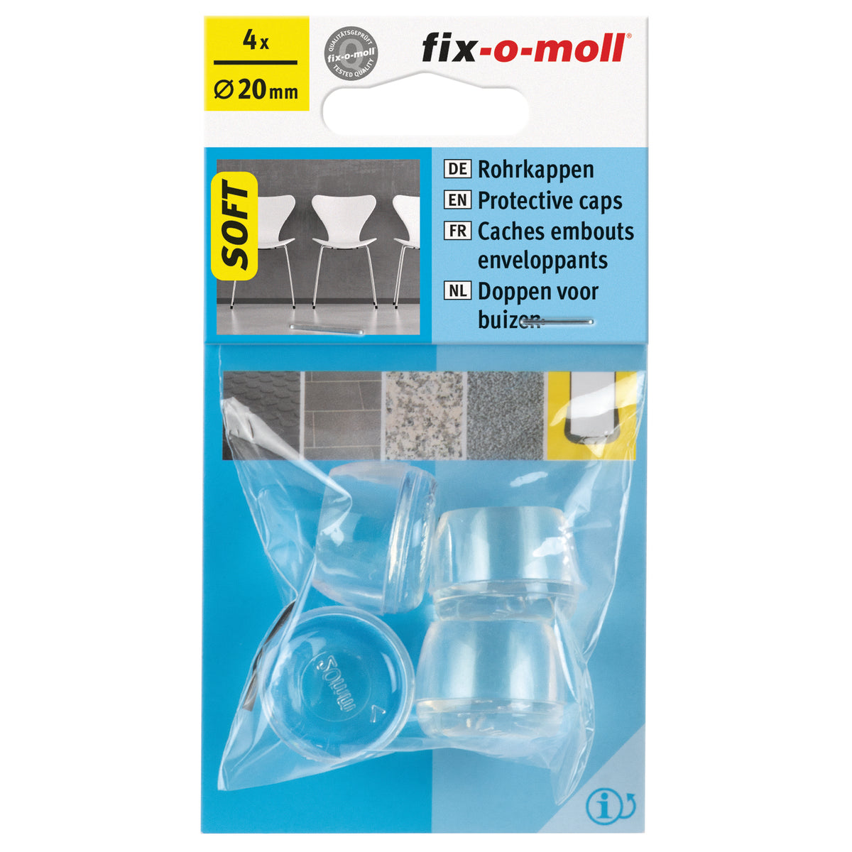 Fix-O-Moll tafelpootdoppen flexibel transparant 20 mm 4st