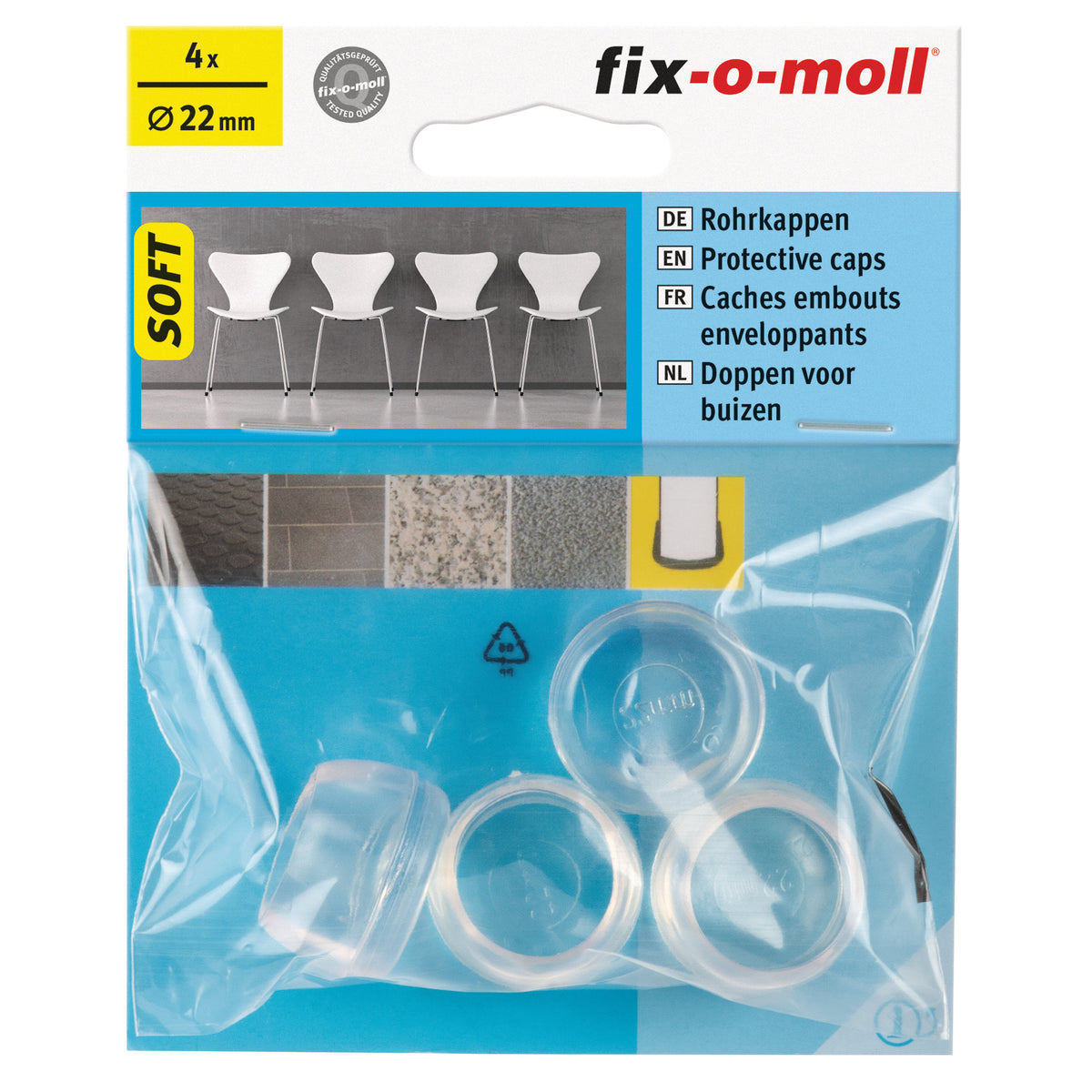 Fix-O-Moll tafelpootdoppen flexibel transparant 22mm 4st