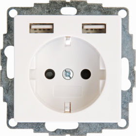 Kopp inbouwstopcontact Athenis 1-polig randaarde + 2 USB wit IP20