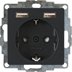 Kopp inbouwstopcontact Athenis 1-polig randaarde + 2 USB antraciet IP20