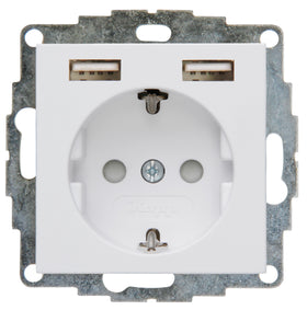 Kopp inbouwstopcontact Athenis randaarde 1-polig + 2 USB wit IP20