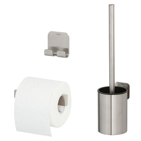 Tiger Colar Toilet Accessoireset - toiletrolhouder - zonder klep - toiletborstelhouder - handdoekhaak - zelfklevend - geborsteld RVS
