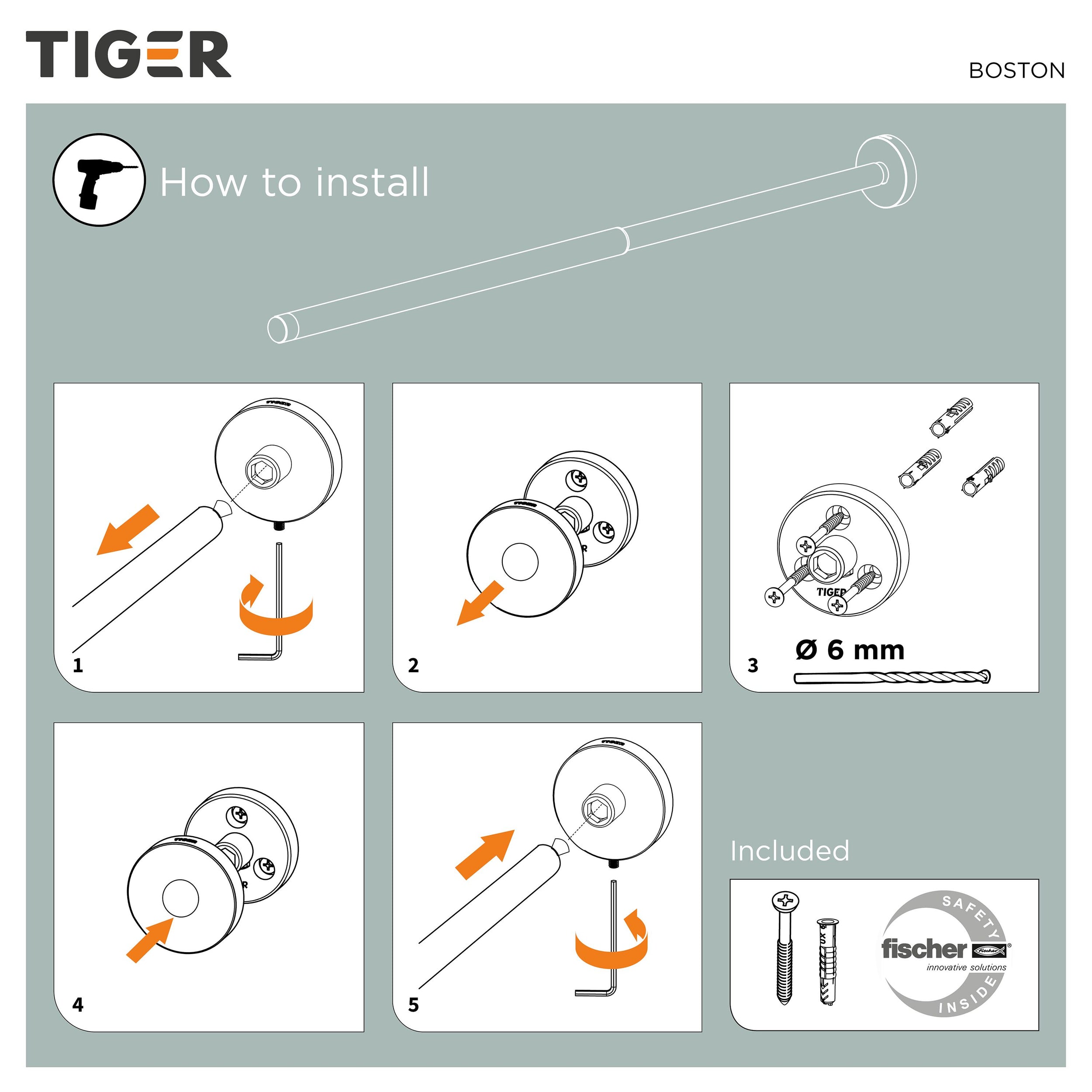 Tiger Boston handdoekrek telescopisch RVS geborsteld