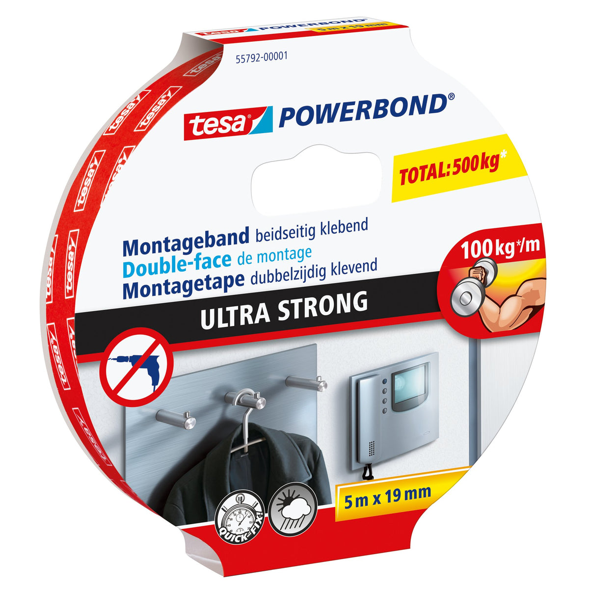Tesa dubbelzijdige montagetape Powerbond Ultra Strong 5mx1,9cm