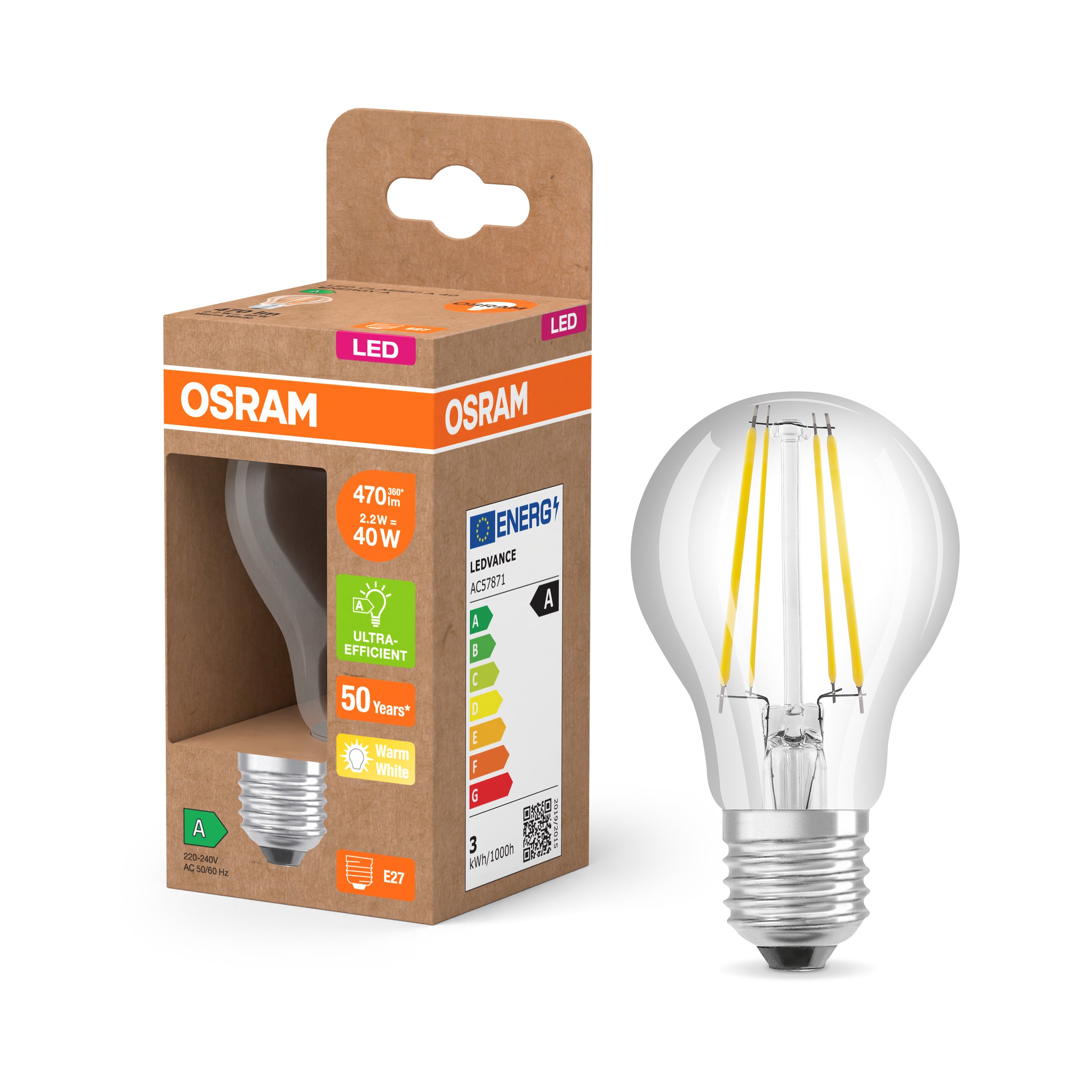 Osram ledfilamentlamp ultrazuinig E27 2,5W